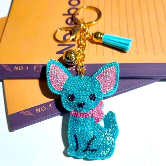 Blue Rhinestone Chihuahua Charm with Tassel - Picture 1 of 3